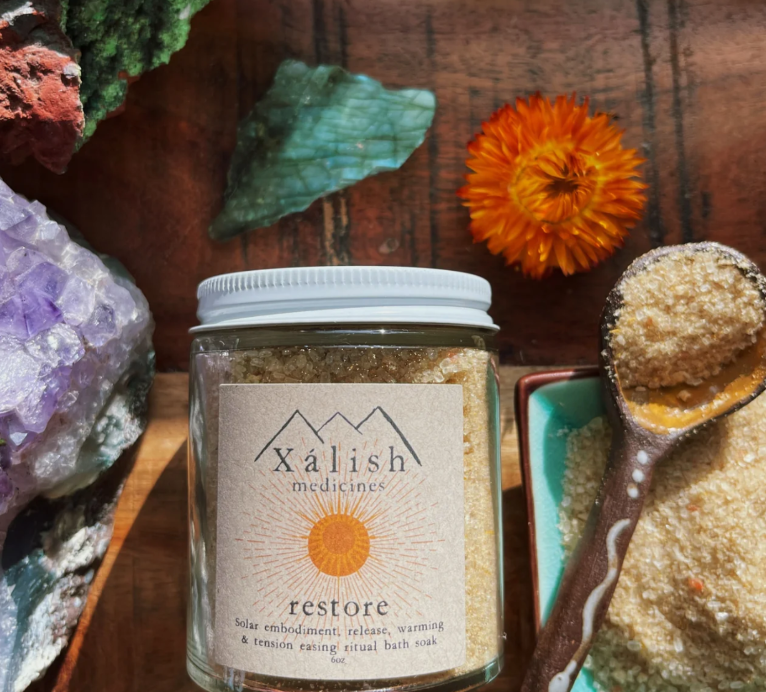 Restore Warmth & Relief Ritual Bath by Xalish Medicines, designed to comfort the body, ease tension, and support grounding during spiritual bathing rituals.