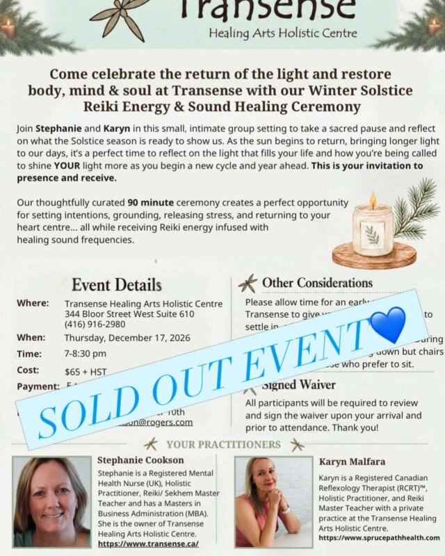 Feeling so much gratitude and fresh off our SOLD OUT FALL EQUINOX gathering 💙💙💙 Our WINTER SOLSTICE REIKI ENERGY AND SOUND HEALING CEREMONY on December 17th is now FULLY BOOKED!! A big thank you to all who registered!  Please keep posted and check our social pages @transensehealing and right here on my social page for information on future events for 2027!! 💙💙💙